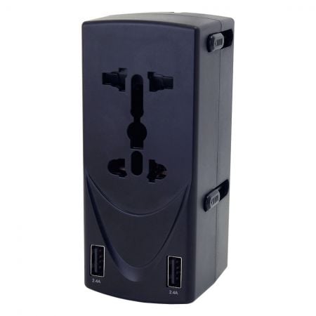 雙插座雙USB萬用旅行插頭 - 旅行充電插座具備2個萬國插座孔設計