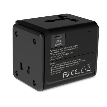 20W PD 萬用旅行轉接插頭,配備 USB-C 與雙 USB-A 接口 - 20W PD 萬用旅行轉接插頭,配有 USB-C 與 2 個 USB-A 接口