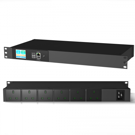 6 孔英式LCD觸控螢幕網路級智能遠端電源管理分配器 - 1U遠端管理智能電源分配器
